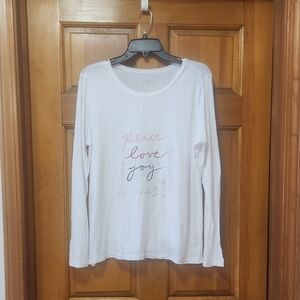 LOFT Outlet White Long Sleeve Shirt, Peace Love Joy, Women's Size Medium, GUC